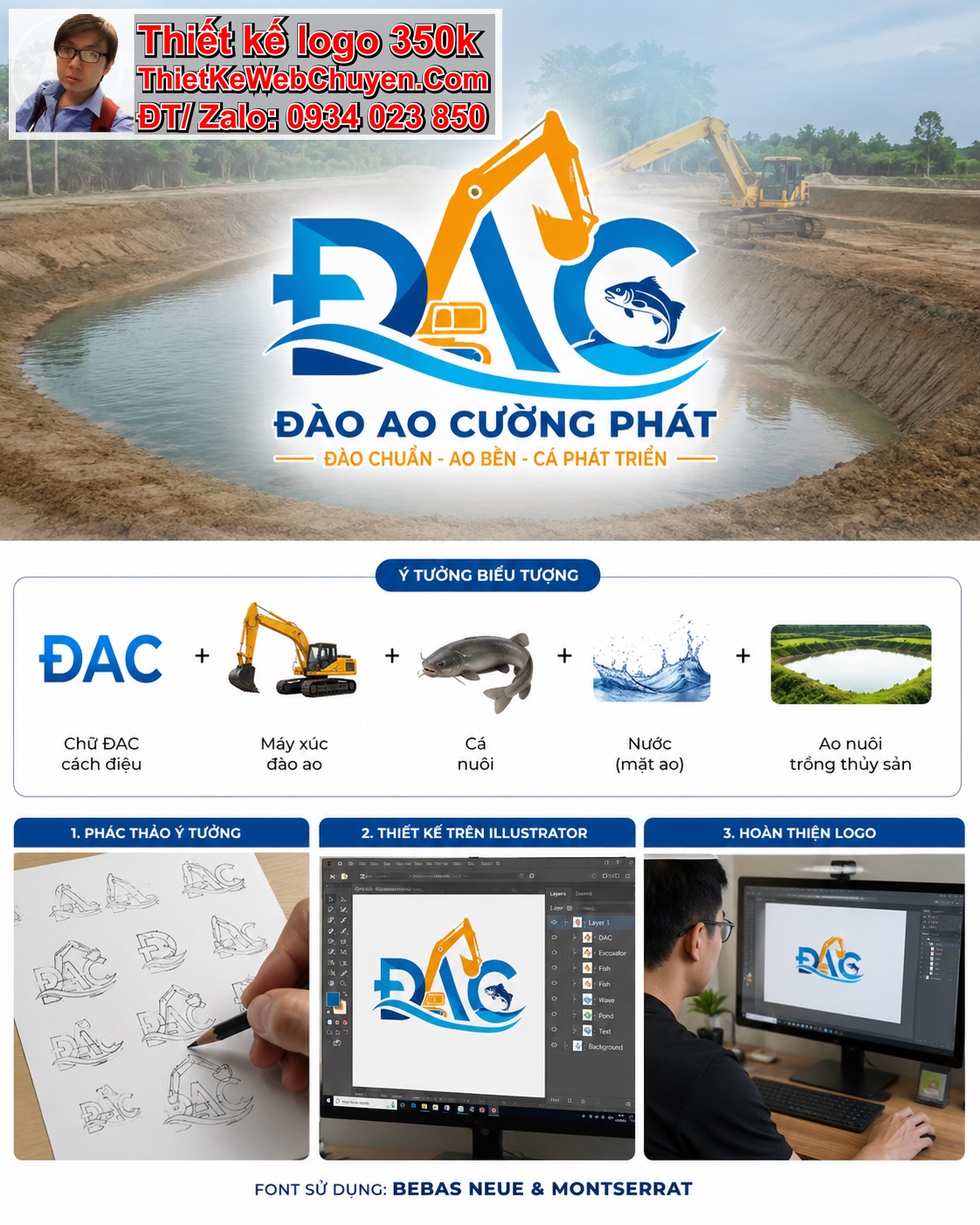 Thiết kế logo dịch vụ đào ao nuôi cá